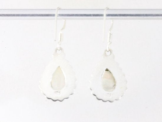 Fijne bewerkte zilveren oorbellen met regenboog maansteen afbeelding 3