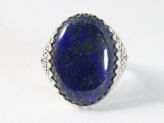 Zware bewerkte zilveren ring met lapis lazuli afbeelding 4