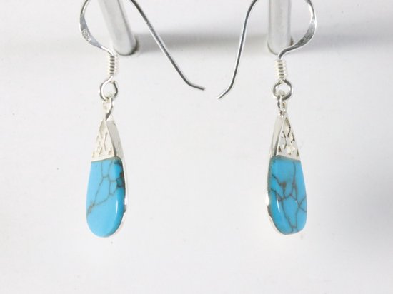 Fijne opengewerkte zilveren oorbellen met blauwe turkoois afbeelding 2