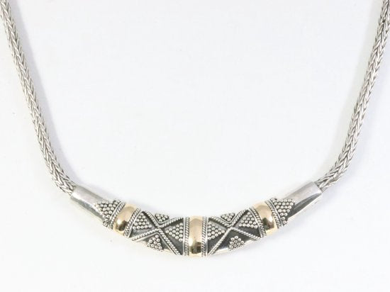 Traditionele bewerkte zilveren ketting met 18K gouden decoraties afbeelding 1