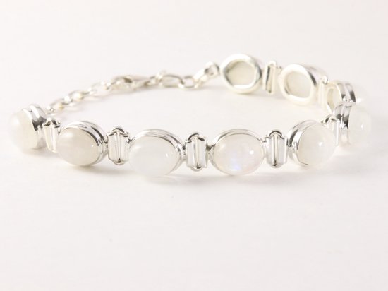 Zware zilveren armband met regenboog maansteen afbeelding 2