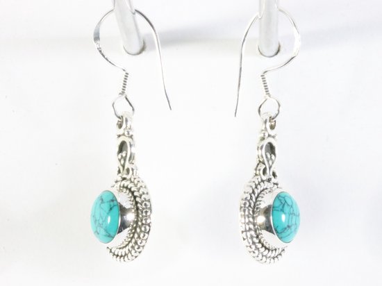 Bewerkte zilveren oorbellen met turkoois afbeelding 2