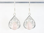 Opengewerkte zilveren oorbellen met rozenkwarts afbeelding 4
