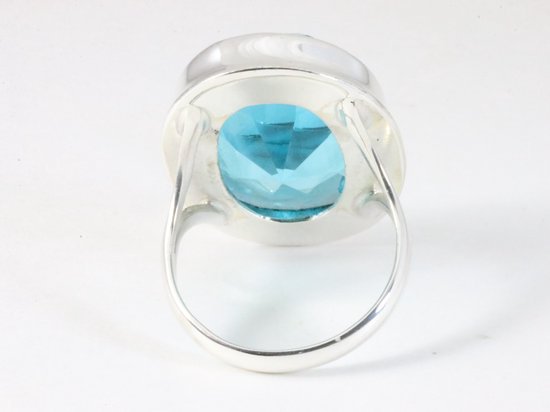 Grote ovale zilveren ring met aquamarijn afbeelding 3