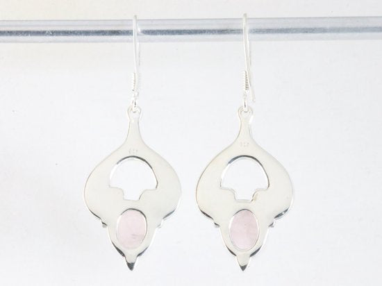 Bewerkte zilveren oorbellen met rozenkwarts afbeelding 2