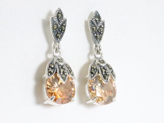 Zilveren oorstekers met citrien en marcasiet afbeelding 2