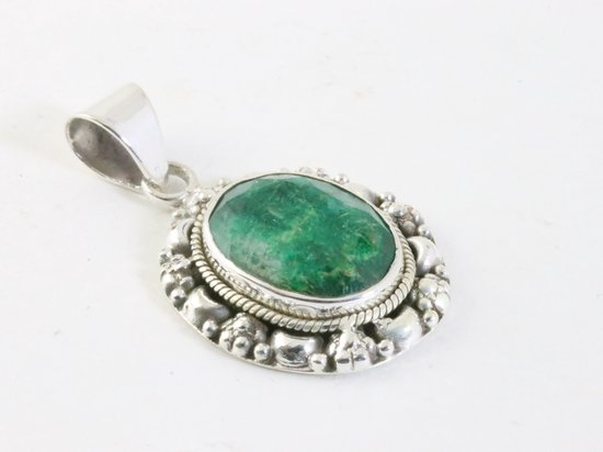 Bewerkte zilveren hanger met smaragd afbeelding 2