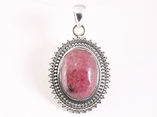Bewerkte zilveren hanger met rhodoniet afbeelding 1