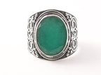 Bewerkte zilveren ring met smaragd afbeelding 4