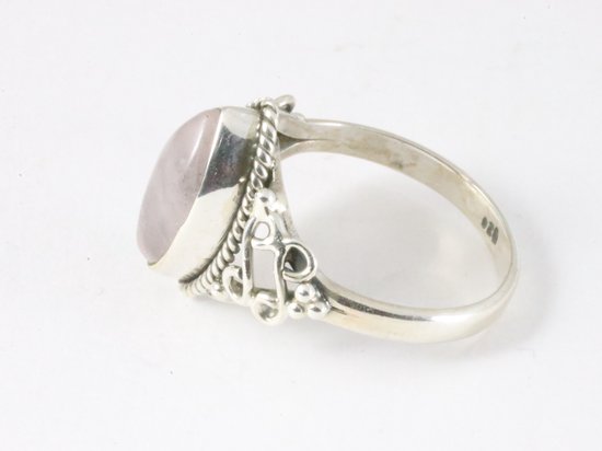 Fijne bewerkte zilveren ring met rozenkwarts afbeelding 2