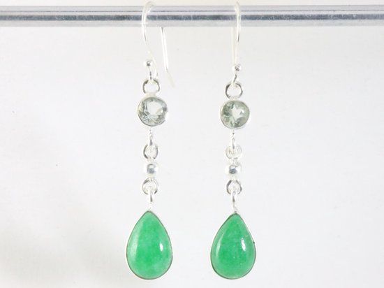 Lange zilveren oorbellen met jade en groene amethist afbeelding 3