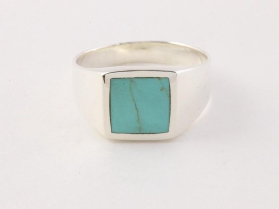Zilveren zegelring met groene turkoois afbeelding 4
