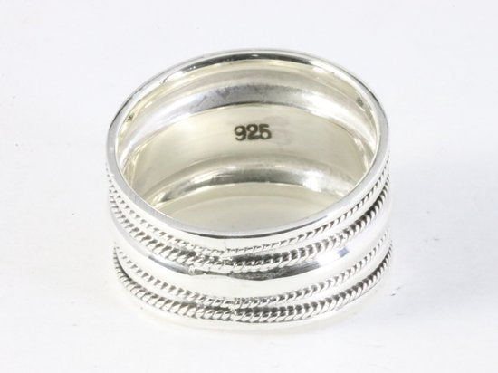Brede hoogglans zilveren ring met fijne kabelpatronen afbeelding 3