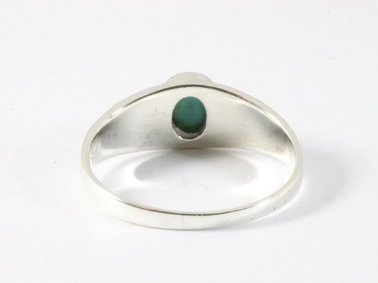 Bewerkte zilveren ring met groene turkoois afbeelding 3