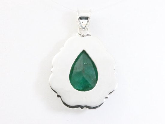 Bewerkte zilveren hanger met smaragd afbeelding 3