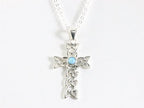 Opengewerkte zilveren kruishanger met Australische opaal aan ketting afbeelding 4