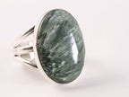 Grote ovale zilveren ring met groene serafiniet afbeelding 1