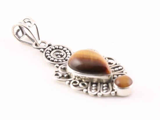 Opengewerkte zilveren hanger met tijgeroog afbeelding 2