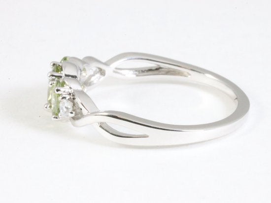Hoogglans zilveren ring met groene amethist en witte topaas afbeelding 2