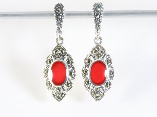 Zilveren oorstekers met carneool en marcasiet afbeelding 3