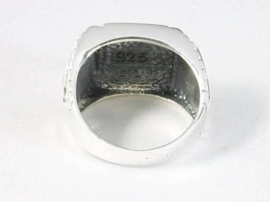 Zware bewerkte zilveren ring met groene turkoois afbeelding 3