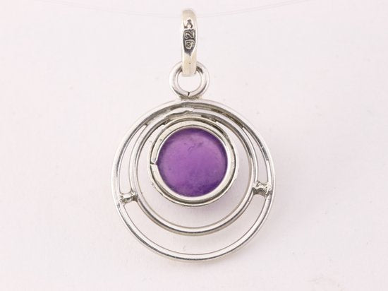Ronde opengewerkte zilveren hanger met amethist afbeelding 3