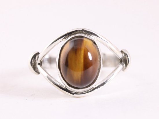 Opengewerkte zilveren ring met tijgeroog afbeelding 4