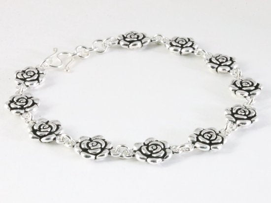 Zware zilveren armband met roosjes afbeelding 2