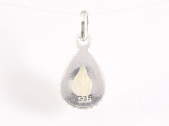 Fijne bewerkte druppelvormige zilveren hanger met regenboog maansteen afbeelding 3