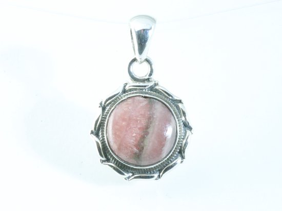 Ronde bewerkte zilveren hanger met rhodochrosiet afbeelding 1