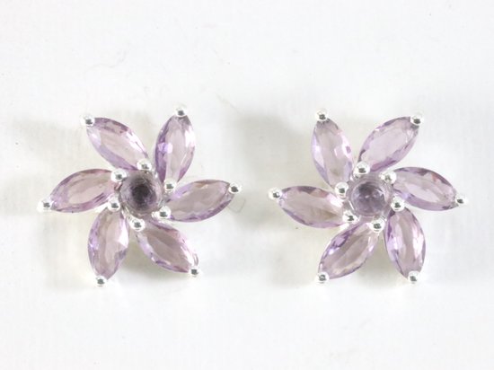 Bloemvormige zilveren oorstekers met amethist afbeelding 1