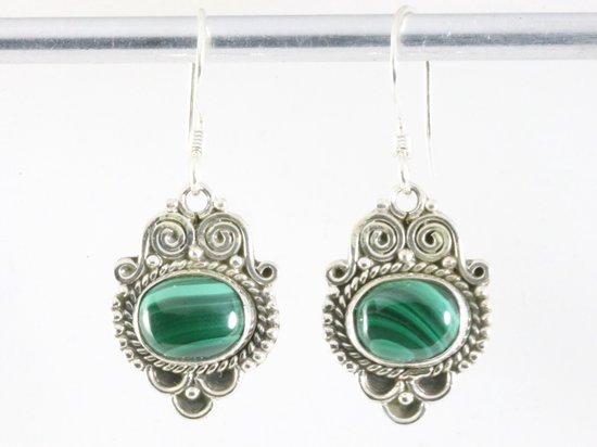 Bewerkte zilveren oorbellen met malachiet afbeelding 3