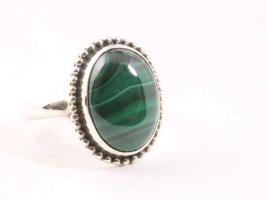 Bewerkte ovale zilveren ring met malachiet afbeelding 1