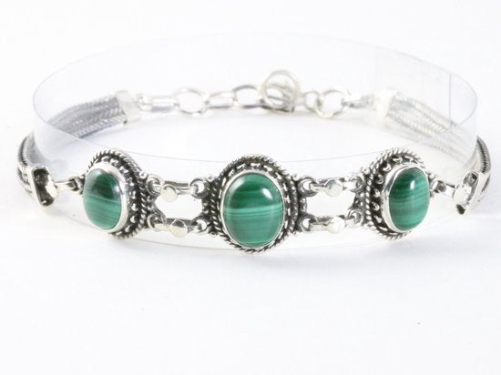 Bewerkte zilveren armband met malachiet afbeelding 1