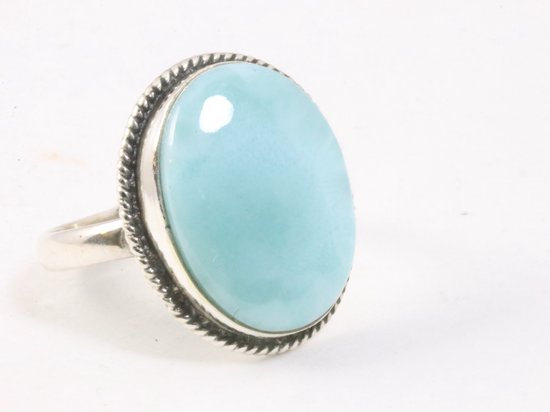 Bewerkte ovale zilveren ring met larimar afbeelding 1