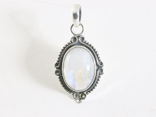 Bewerkte zilveren hanger met regenboog maansteen afbeelding 4