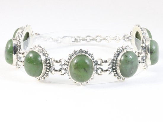 Zware bewerkte zilveren armband met jade afbeelding 3