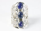 Langwerpige opengewerkte zilveren ring met lapis lazuli afbeelding 4