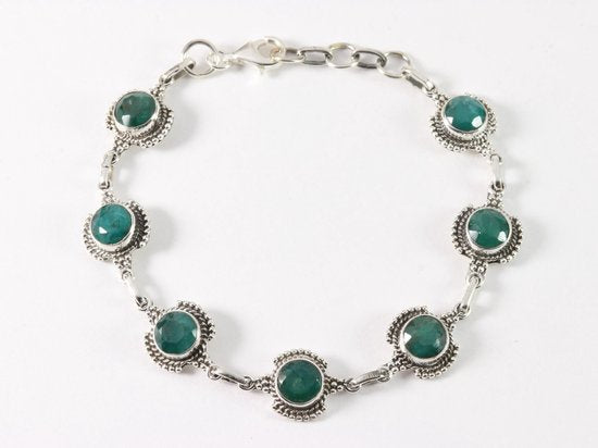Bewerkte zilveren schakelarmband met smaragd afbeelding 1