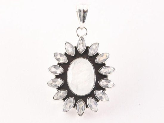 Zilveren hanger met regenboog maansteen afbeelding 1