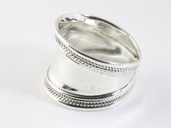 Brede hoogglans zilveren ring met kabelpatronen afbeelding 2