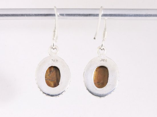 Bewerkte ovale zilveren oorbellen met tijgeroog afbeelding 3