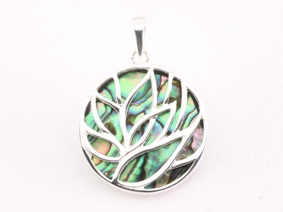 Ronde zilveren lotus hanger op abalone schelp afbeelding 4