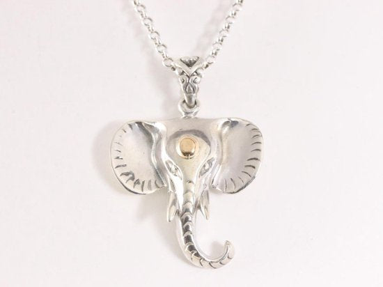 Traditionele zilveren olifant hanger met 18k gouden decoratie aan ketting afbeelding 4