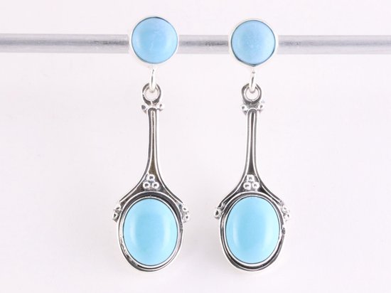 Bewerkte zilveren oorstekers met amazone turkoois afbeelding 4