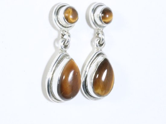 Zilveren oorstekers met tijgeroog afbeelding 2