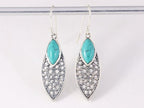 Lange opengewerkte zilveren oorbellen met turkoois afbeelding 4