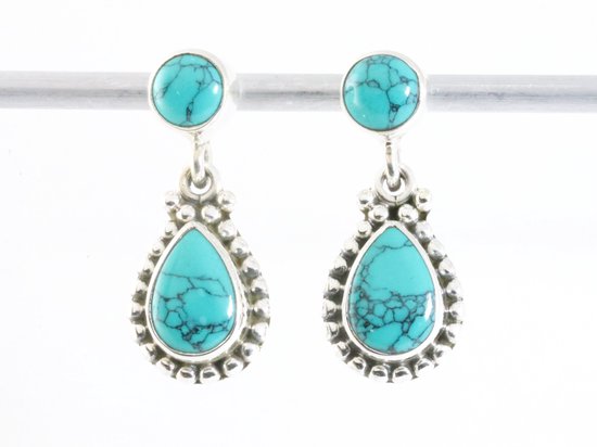 Bewerkte zilveren oorstekers met turkoois afbeelding 1