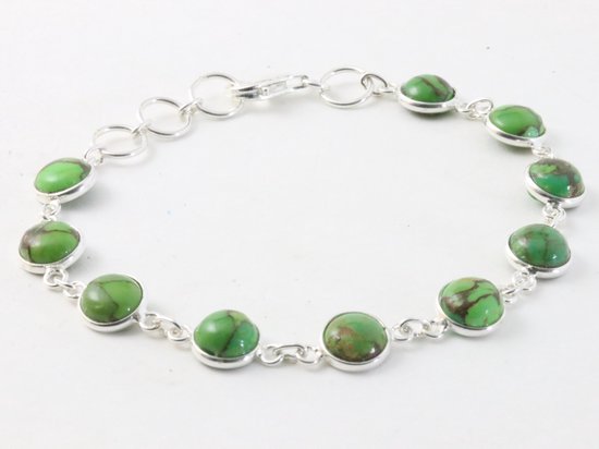 Fijne zilveren armband met groene koperturkoois afbeelding 2