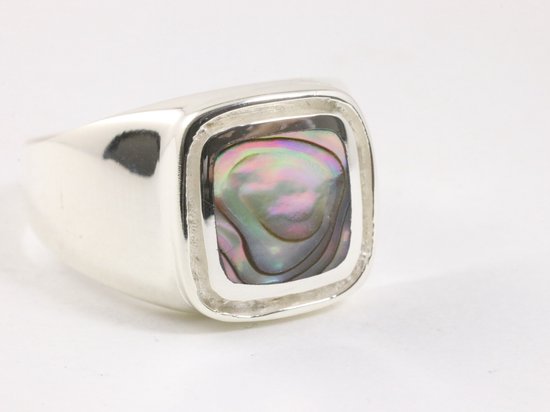 Zilveren zegelring met abalone schelp afbeelding 1